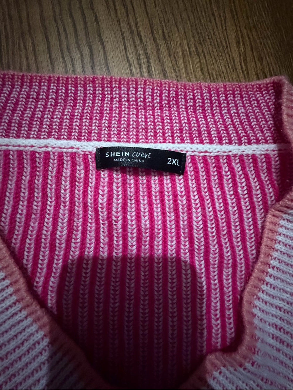 SHEIN Hot Pink Striped V-Neck Drop Shoulder Sweater - Picture 6 of 6